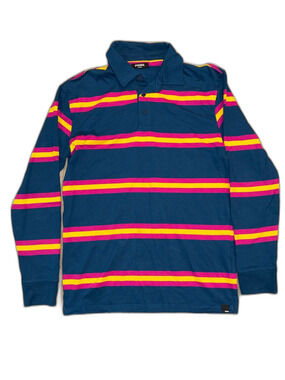 RSQ Striped Long Sleeve Rugby Polo Shirt Medium